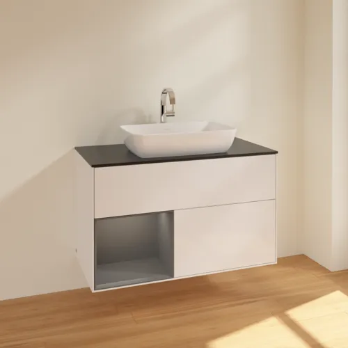 VILLEROY BOCH Toaletní skříňka Finion, s osvětlením, 2 výsuvy, 1000 x 603 x 501 mm, lesklý bílý lak / antracitový matný lak / černé matné sklo #F772GKGF, obrázek 2