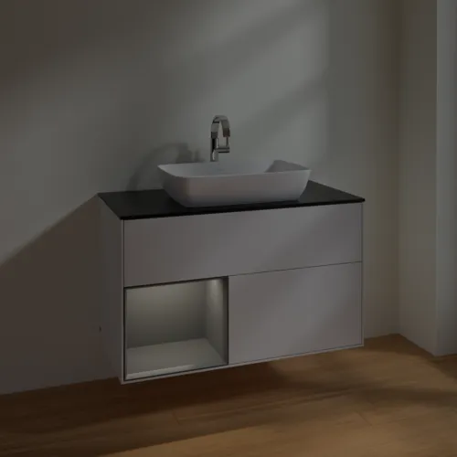 VILLEROY BOCH Toaletní skříňka Finion, s osvětlením, 2 výsuvy, 1000 x 603 x 501 mm, lesklý bílý lak / antracitový matný lak / černé matné sklo #F772GKGF, obrázek 5