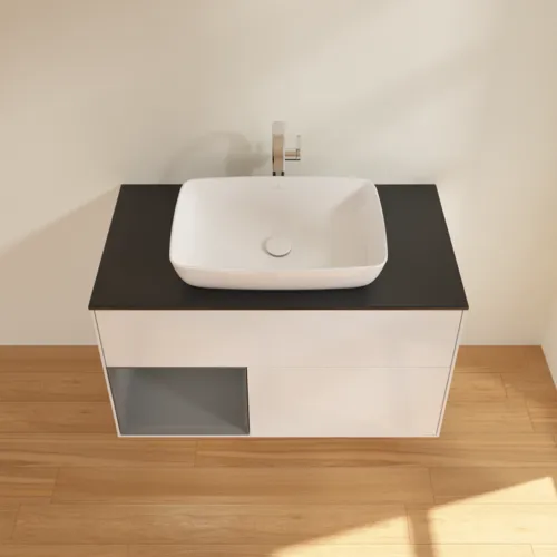 VILLEROY BOCH Toaletní skříňka Finion, s osvětlením, 2 výsuvy, 1000 x 603 x 501 mm, lesklý bílý lak / antracitový matný lak / černé matné sklo #F772GKGF, obrázek 4