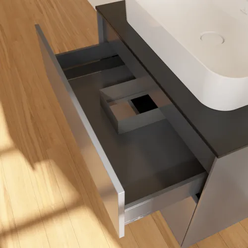 VILLEROY BOCH Toaletní skříňka Finion, 2 výsuvy, 800 x 603 x 501 mm, antracitový matný lak / černé matné sklo #F34200GK, obrázek 7