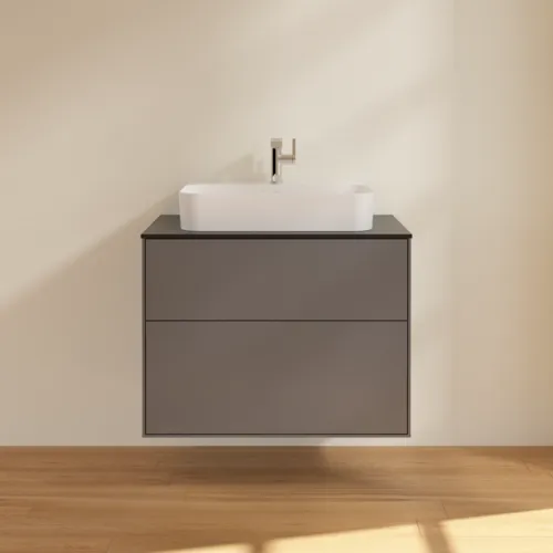 VILLEROY BOCH Toaletní skříňka Finion, 2 výsuvy, 800 x 603 x 501 mm, antracitový matný lak / černé matné sklo #F34200GK, obrázek 3