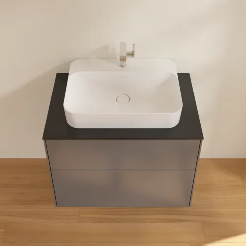 VILLEROY BOCH Toaletní skříňka Finion, 2 výsuvy, 800 x 603 x 501 mm, antracitový matný lak / černé matné sklo #F34200GK, obrázek 4