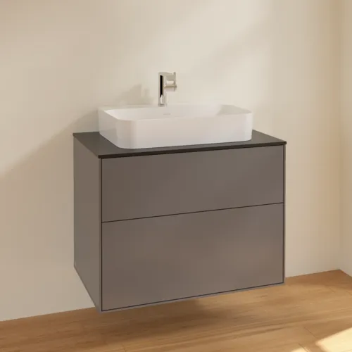 VILLEROY BOCH Toaletní skříňka Finion, 2 výsuvy, 800 x 603 x 501 mm, antracitový matný lak / černé matné sklo #F34200GK, obrázek 2