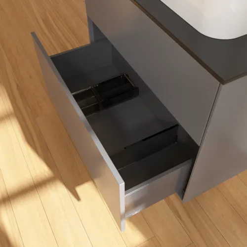 VILLEROY BOCH Toaletní skříňka Finion, 2 výsuvy, 800 x 603 x 501 mm, antracitový matný lak / černé matné sklo #F34200GK, obrázek 6