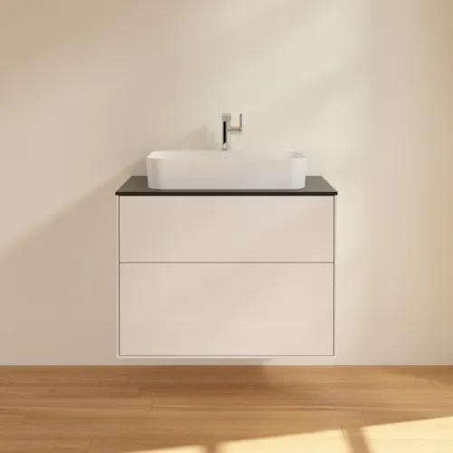 VILLEROY BOCH Toaletní skříňka Finion, 2 výsuvy, 800 x 603 x 501 mm, lesklý bílý lak / černé matné sklo #F34200GF, obrázek 3