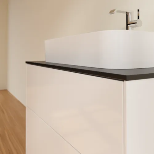 VILLEROY BOCH Toaletní skříňka Finion, 2 výsuvy, 800 x 603 x 501 mm, lesklý bílý lak / černé matné sklo #F34200GF, obrázek 5