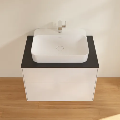 VILLEROY BOCH Toaletní skříňka Finion, 2 výsuvy, 800 x 603 x 501 mm, lesklý bílý lak / černé matné sklo #F34200GF, obrázek 4