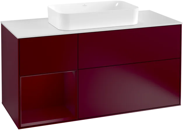 VILLEROY BOCH Toaletní skříňka Finion, s osvětlením, 3 výsuvy, 1200 x 603 x 501 mm, Peony Matt Lacquer / Peony Matt Lacquer / Glass White Matt #F291HBHB