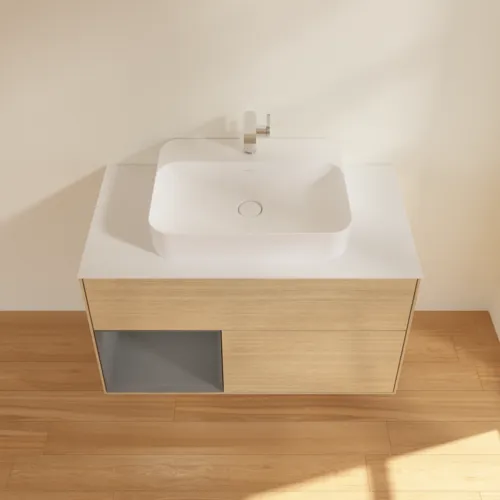 VILLEROY BOCH Toaletní skříňka Finion, s osvětlením, 2 výsuvy, 1000 x 603 x 501 mm, dubová dýha / antracitový matný lak / bílé matné sklo #F361GKPC, obrázek 4