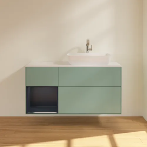 VILLEROY BOCH Toaletní skříňka Finion, s osvětlením, 3 výsuvy, 1200 x 603 x 501 mm, olivový matný lak / půlnoční modrý matný lak / bílé matné sklo #F801HGGM, obrázek 3