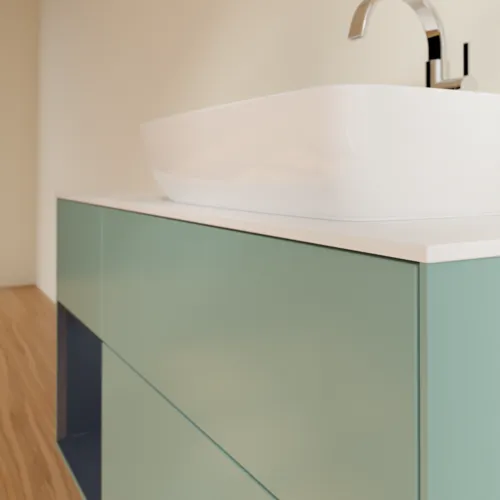 VILLEROY BOCH Toaletní skříňka Finion, s osvětlením, 3 výsuvy, 1200 x 603 x 501 mm, olivový matný lak / půlnoční modrý matný lak / bílé matné sklo #F801HGGM, obrázek 6