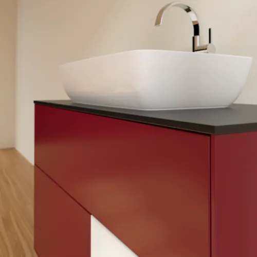 VILLEROY BOCH Toaletní skříňka Finion, s osvětlením, 2 výsuvy, 1000 x 603 x 501 mm, matný lak Peony / lesklý bílý lak / černé matné sklo #F782GFHB, obrázek 6