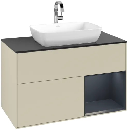 VILLEROY BOCH Toaletní skříňka Finion, s osvětlením, 2 výsuvy, 1000 x 603 x 501 mm, Silk Grey Matt Lacquer / Midnight Blue Matt Lacquer / Glass Black Matt #F782HGHJ