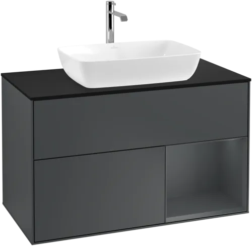 VILLEROY BOCH Toaletní skříňka Finion, s osvětlením, 2 výsuvy, 1000 x 603 x 501 mm, Midnight Blue Matt Lacquer / Midnight Blue Matt Lacquer / Glass Black Matt #F782HGHG