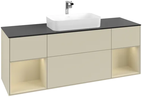 VILLEROY BOCH Toaletní skříňka Finion, s osvětlením, 4 výsuvy, 1600 x 603 x 501 mm, Silk Grey Matt Lacquer / Silk Grey Matt Lacquer / Glass Black Matt #F332HJHJ