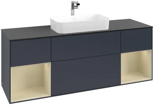 VILLEROY BOCH Toaletní skříňka Finion, s osvětlením, 4 výsuvy, 1600 x 603 x 501 mm, Midnight Blue Matt Lacquer / Silk Grey Matt Lacquer / Glass Black Matt #F332HJHG