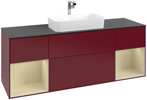 VILLEROY BOCH Toaletní skříňka Finion, s osvětlením, 4 výsuvy, 1600 x 603 x 501 mm, Peony Matt Lacquer / Silk Grey Matt Lacquer / Glass Black Matt #F332HJHB