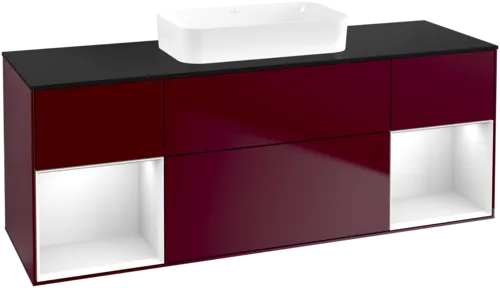 VILLEROY BOCH Toaletní skříňka Finion, s osvětlením, 4 výsuvy, 1600 x 603 x 501 mm, matný lak Peony / lesklý bílý lak / černé matné sklo #F742GFHB
