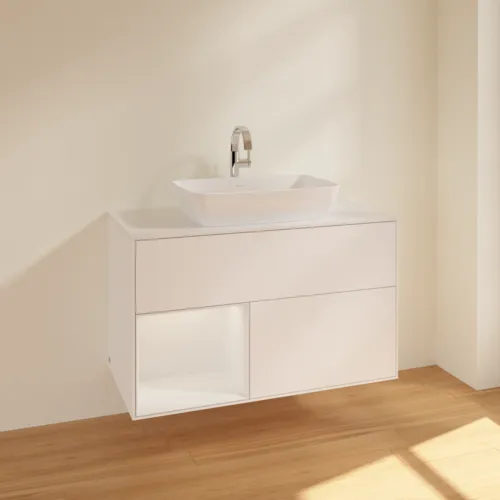 VILLEROY BOCH Umyvadlová skříňka Finion, s osvětlením, 2 výsuvy, 1000 x 603 x 501 mm, bílý matný lak / bílý lesklý lak / bílé matné sklo #F771GFMT, obrázek 2