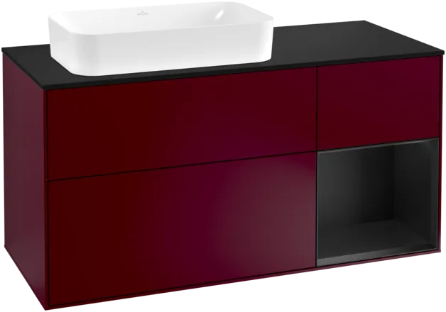 VILLEROY BOCH Toaletní skříňka Finion, s osvětlením, 3 výsuvy, 1200 x 603 x 501 mm, Peony Matt Lacquer / Black Matt Lacquer / Glass Black Matt #F282PDHB