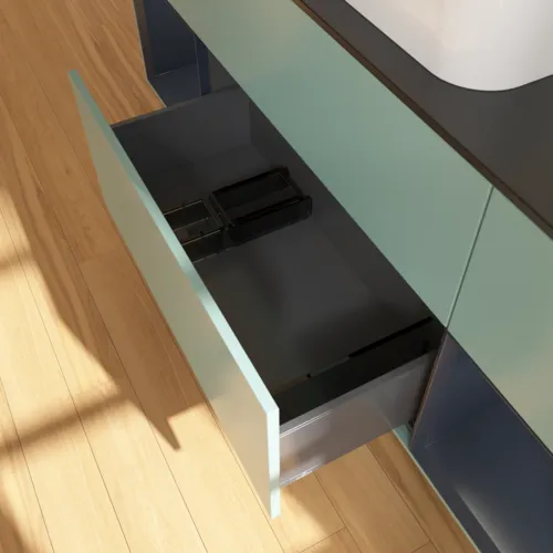 VILLEROY BOCH Toaletní skříňka Finion, s osvětlením, 4 výsuvy, 1600 x 603 x 501 mm, olivový matný lak / půlnoční modrý matný lak / černé matné sklo #F742HGGM, obrázek 7