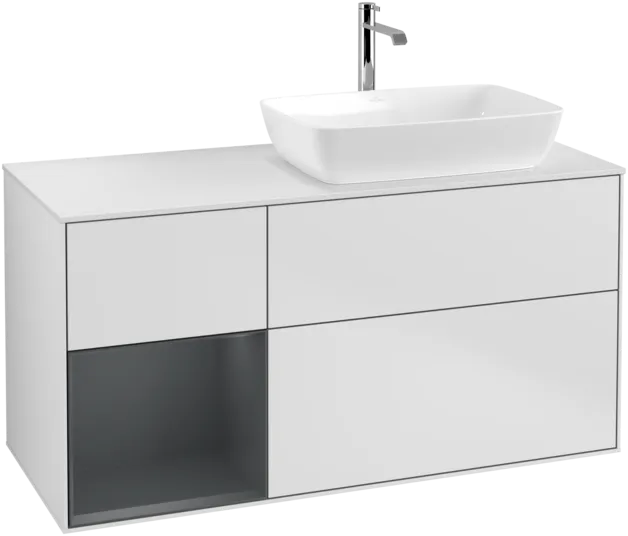 VILLEROY BOCH Toaletní skříňka Finion, s osvětlením, 3 výsuvy, 1200 x 603 x 501 mm, bílý matný lak / půlnoční modrý matný lak / bílé matné sklo #F801HGMT, obrázek 1