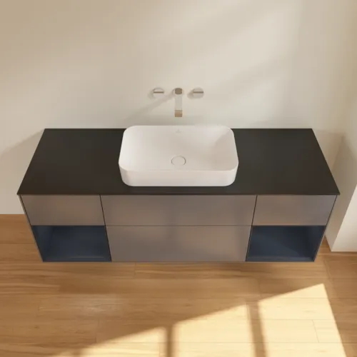 VILLEROY BOCH Toaletní skříňka Finion, s osvětlením, 4 výsuvy, 1600 x 603 x 501 mm, antracitový matný lak / půlnoční modrý matný lak / černé matné sklo #F742HGGK, obrázek 4