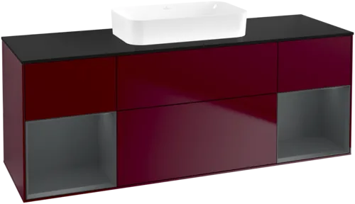 VILLEROY BOCH Toaletní skříňka Finion, s osvětlením, 4 výsuvy, 1600 x 603 x 501 mm, Peony Matt Lacquer / Midnight Blue Matt Lacquer / Glass Black Matt #F742HGHB