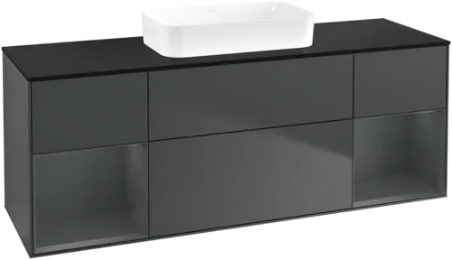 VILLEROY BOCH Toaletní skříňka Finion, s osvětlením, 4 výsuvy, 1600 x 603 x 501 mm, Midnight Blue Matt Lacquer / Midnight Blue Matt Lacquer / Glass Black Matt #F742HGHG