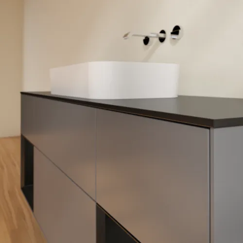 VILLEROY BOCH Toaletní skříňka Finion, s osvětlením, 4 výsuvy, 1600 x 603 x 501 mm, antracitový matný lak / černý matný lak / černé matné sklo #F742PDGK, obrázek 6
