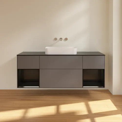 VILLEROY BOCH Toaletní skříňka Finion, s osvětlením, 4 výsuvy, 1600 x 603 x 501 mm, antracitový matný lak / černý matný lak / černé matné sklo #F742PDGK, obrázek 3
