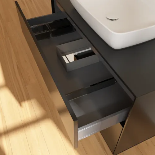 VILLEROY BOCH Umyvadlová skříňka Finion, s osvětlením, 2 výsuvy, 1000 x 603 x 501 mm, černý matný lak / lesklý bílý lak / černé matné sklo #F772GFPD, obrázek 8