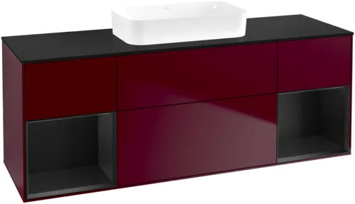VILLEROY BOCH Toaletní skříňka Finion, s osvětlením, 4 výsuvy, 1600 x 603 x 501 mm, Peony Matt Lacquer / Black Matt Lacquer / Glass Black Matt #F742PDHB