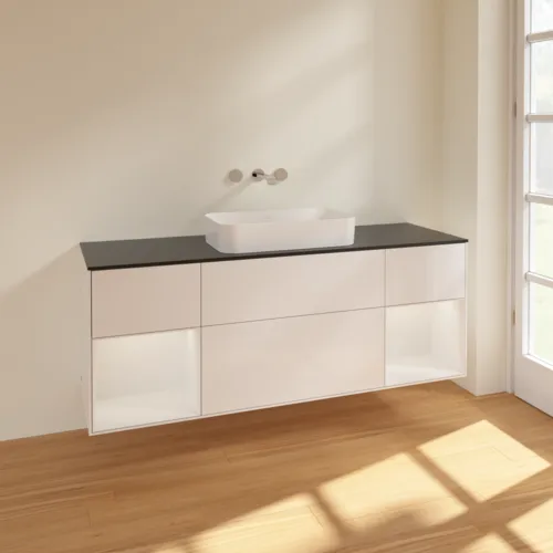 VILLEROY BOCH Toaletní skříňka Finion, s osvětlením, 4 výsuvy, 1600 x 603 x 501 mm, lesklý bílý lak / lesklý bílý lak / sklo černé matné #F742GFGF, obrázek 2