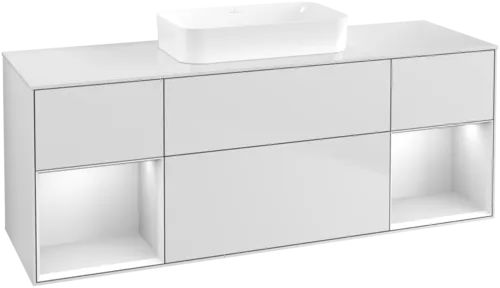 VILLEROY BOCH Toaletní skříňka Finion, s osvětlením, 4 výsuvy, 1600 x 603 x 501 mm, bílý matný lak / bílý matný lak / sklo bílé matné #F741MTMT