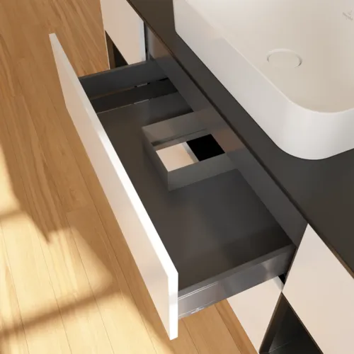 VILLEROY BOCH Toaletní skříňka Finion, s osvětlením, 4 výsuvy, 1600 x 603 x 501 mm, bílý matný lak / černý matný lak / černé matné sklo #F742PDMT, obrázek 8