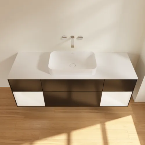 VILLEROY BOCH Toaletní skříňka Finion, s osvětlením, 4 výsuvy, 1600 x 603 x 501 mm, černý matný lak / bílý matný lak / bílé matné sklo #F741MTPD, obrázek 4