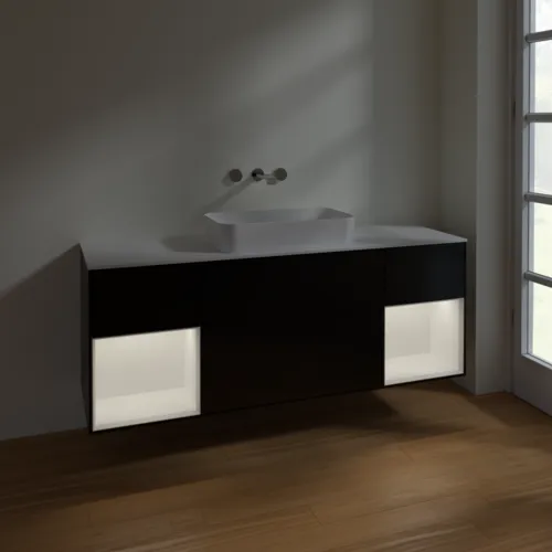 VILLEROY BOCH Toaletní skříňka Finion, s osvětlením, 4 výsuvy, 1600 x 603 x 501 mm, černý matný lak / bílý matný lak / bílé matné sklo #F741MTPD, obrázek 5