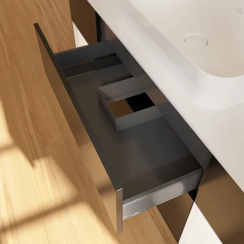 VILLEROY BOCH Toaletní skříňka Finion, s osvětlením, 4 výsuvy, 1600 x 603 x 501 mm, černý matný lak / bílý matný lak / bílé matné sklo #F741MTPD, obrázek 8
