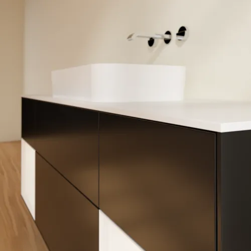 VILLEROY BOCH Toaletní skříňka Finion, s osvětlením, 4 výsuvy, 1600 x 603 x 501 mm, černý matný lak / bílý matný lak / bílé matné sklo #F741MTPD, obrázek 6