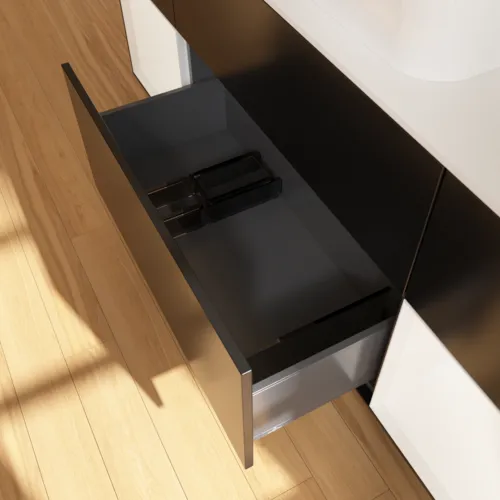 VILLEROY BOCH Toaletní skříňka Finion, s osvětlením, 4 výsuvy, 1600 x 603 x 501 mm, černý matný lak / bílý matný lak / bílé matné sklo #F741MTPD, obrázek 7