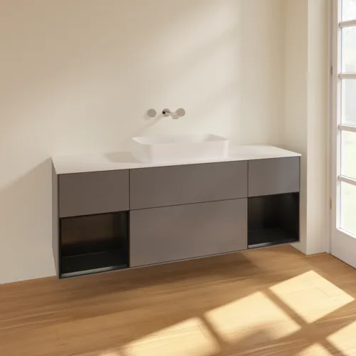 VILLEROY BOCH Toaletní skříňka Finion, s osvětlením, 4 výsuvy, 1600 x 603 x 501 mm, antracitový matný lak / černý matný lak / bílé matné sklo #F741PDGK, obrázek 2