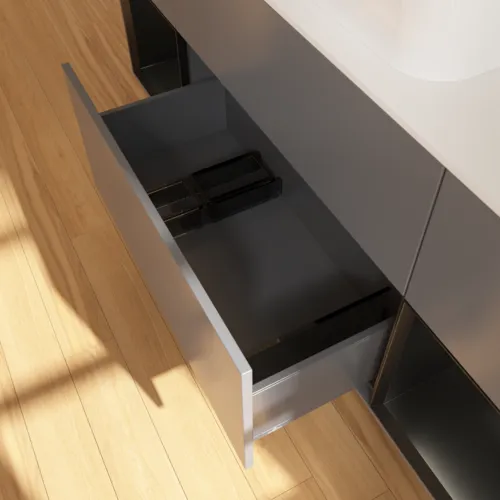 VILLEROY BOCH Toaletní skříňka Finion, s osvětlením, 4 výsuvy, 1600 x 603 x 501 mm, antracitový matný lak / černý matný lak / bílé matné sklo #F741PDGK, obrázek 7