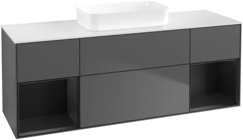 VILLEROY BOCH Toaletní skříňka Finion, s osvětlením, 4 výsuvy, 1600 x 603 x 501 mm, antracitový matný lak / černý matný lak / bílé matné sklo #F741PDGK