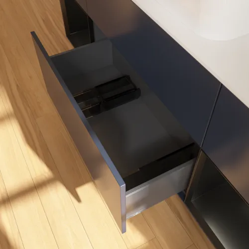 VILLEROY BOCH Toaletní skříňka Finion, s osvětlením, 4 výsuvy, 1600 x 603 x 501 mm, Midnight Blue Matt Lacquer / Black Matt Lacquer / Glass White Matt #F741PDHG, obrázek 7