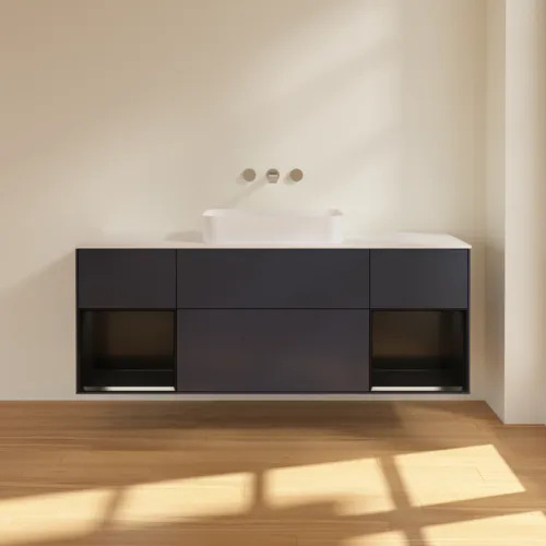 VILLEROY BOCH Toaletní skříňka Finion, s osvětlením, 4 výsuvy, 1600 x 603 x 501 mm, Midnight Blue Matt Lacquer / Black Matt Lacquer / Glass White Matt #F741PDHG, obrázek 3