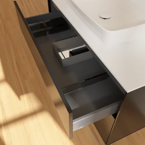 VILLEROY BOCH Toaletní skříňka Finion, s osvětlením, 2 výsuvy, 1000 x 603 x 501 mm, černý matný lak / bílý lesklý lak / bílé matné sklo #F771GFPD, obrázek 8