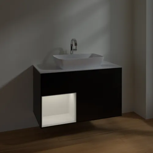 VILLEROY BOCH Toaletní skříňka Finion, s osvětlením, 2 výsuvy, 1000 x 603 x 501 mm, černý matný lak / bílý lesklý lak / bílé matné sklo #F771GFPD, obrázek 5