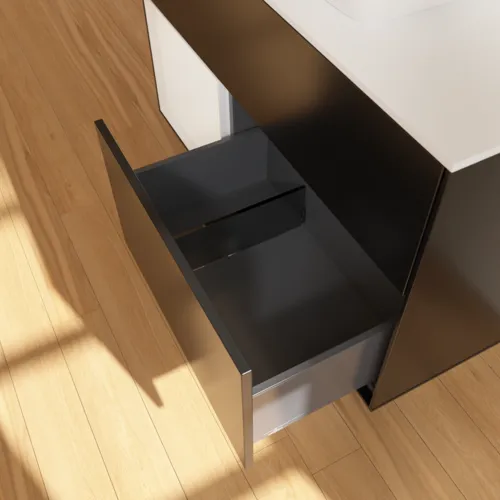 VILLEROY BOCH Toaletní skříňka Finion, s osvětlením, 2 výsuvy, 1000 x 603 x 501 mm, černý matný lak / bílý lesklý lak / bílé matné sklo #F771GFPD, obrázek 7