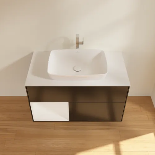 VILLEROY BOCH Toaletní skříňka Finion, s osvětlením, 2 výsuvy, 1000 x 603 x 501 mm, černý matný lak / bílý lesklý lak / bílé matné sklo #F771GFPD, obrázek 4